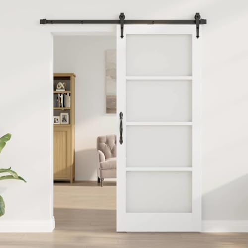 Augerlite Puerta interior ORKDAL blanca imprimada 83 x 202 cm, madera maciza de pino con cristal transparente de 4 mm, hoja de puerta para interiores, incluye montaje, luz moderna y privacidad