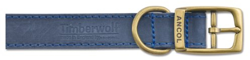 Ancol Timberwolf Premium Leather Dog Collar - Comfortable Durable Pet Training Accessory - Blue Bridle Leather - Soft Supple Waterproof Treated - 55-63cm Size 8