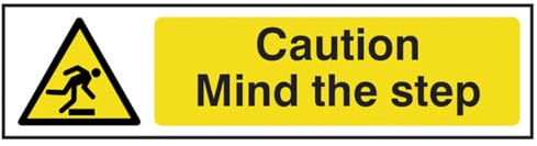 Caution Mind The Step Sign - Health & Safety - Self-Adhesive PVC - 200mm x 50mm