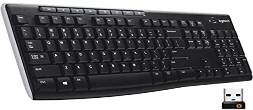Logitech K270 Teclado Inalámbrico a 2,4 GHz para Windows, tamaño completo, teclado numérico, 8 teclas multimedia, 2 años de duración de la batería, PC, portátil, Disposición QWERTY Español - Negro
