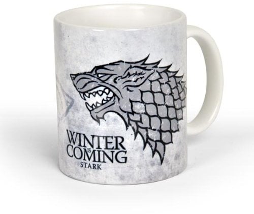 Elbenwald Juego de Thrones Cup Casa Fuerte Presión Redonda Con Motto Y Shadowwolf Kramik 300 ml Blanco