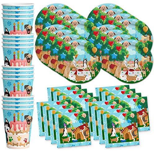 Designware Puppy Dog Party Pups Birthday Party Supplies Set Plates Napkins Cups Kit for 16 Plus Stickers