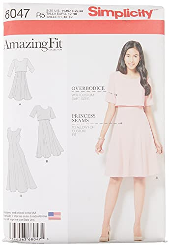 Simplicity 8047R5 Amazing Fit Misses Slim Dress in Average and Curvy Fit Sewing Pattern, Paper