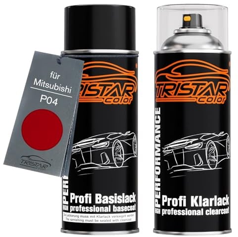 TRISTARcolor Autolack Spraydose für Mitsubishi P04 New Red/Amazon Rot +1K | Set aus Basislack + Klarlack, Sprühdosen 400ml