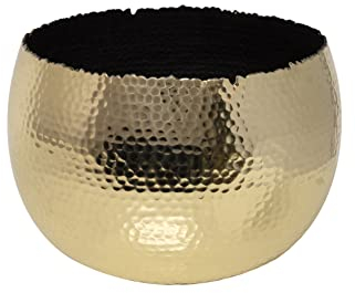 Ivyline Round Hammered Planter Bowl in Gold / Black - UV Stable & Waterproof Premium Quality Indoor Iron Decorative Flower Plant Pot - H21cm x D30cm
