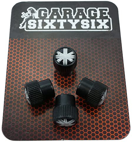 Garage-SixtySix 4 Ventilkappen Modell Chicago SCHWARZ Motiv: UK schwarzweiß