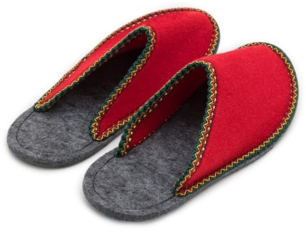 Pantoffelmann Gästepantoffeln mit Bordüre, Grau & Rot, Gr. 36-47