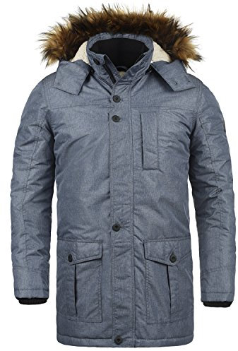 !Solid Octavus Herren Winter Jacke Parka Mantel lange Winterjacke gefüttert mit Kunst-Fellkapuze, Größe:XL, Farbe:Insignia Blue Melange (8991)