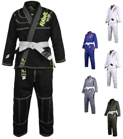 HAWK Jiu Jitsu Hawk Kids Brazilian Jiu Jitsu Anzug Jugend Kinder BJJ Gi Kimonos Boys & Girls BJJ Uniform Leichte Preshrunk Perlen-Webart-Stoff Schwarz K3