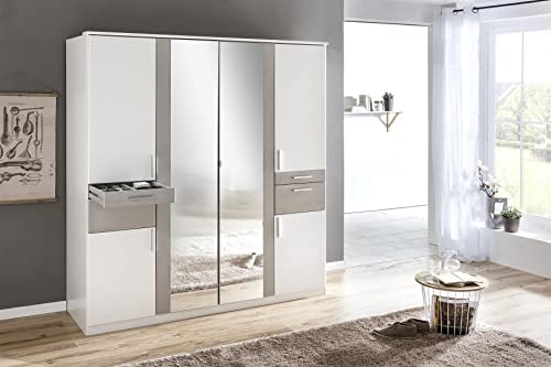 Wimex Kleiderschrank/ Drehtürenschrank Koblenz, 4 Schubladen, (B/H/T) 8 x 202 x 57 cm, Weiß/ Absetzung Lichtgrau