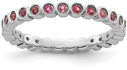 Bague en argent sterling 925 poli à motifs empilables avec tourmaline rose, taille 50, One Size, Métal Argent Pierre précieuse Métal Argenté, Tourmaline rose