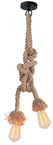 Lámpara de techo colgante de cuerda de cáñamo de 150 cm (75 cm por cuerda) y estilo retro, con doble portalámparas E27 (sin bombilla) e ideal para una decoración rústica