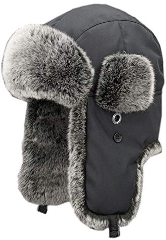 Insun Unisex Fliegermütze Winter Mütze Warme Pilotenmütze mit Kunstfell Trappermütze Wintermütze Schwarz 1 L Hut Umfang 59cm
