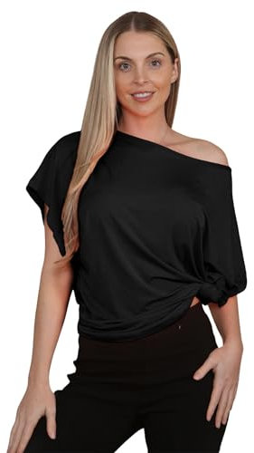 janisramone Womens Ladies New Plain Off Shoulder Tie Knot Front Short Sleeve Baggy Oversized Crop T-Shirt Top Black