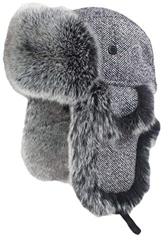 Ommda Wintermütze Warme Fliegermütze Herren Damen Erwachsene Fellmütze Kunstfell mit Ohrenklappen Russisch Hut für Ski Outdoor,Grau,L Kopfumfang: 60cm