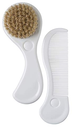 Rotho Babydesign Kamm & Bürste ergonomisch - Babykamm - Babybürste - Babypflege - ergonomisch - Babyhaar - Haarbürste für Babys und Kinder - weiss