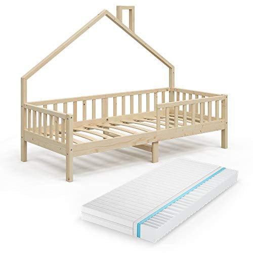 VitaliSpa Hausbett Noemi, Bett aus Holz, Naturholz, 90x200 cm mit Matratze
