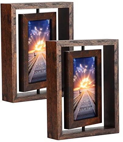 EXYGLO Brown 6x4 Photo Frames, Double Picture Frames 4x6 for Horizontal or Vertical Tabletop Display - Perfect Presents for Families and Friends (2 Pack)