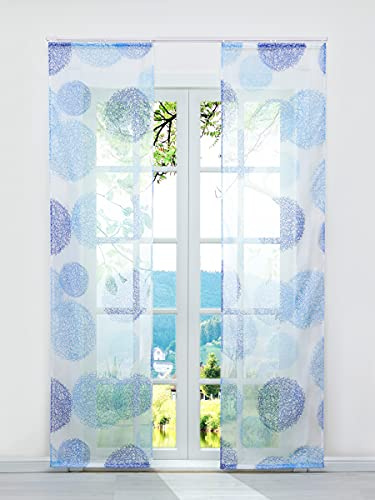 ESLIR Schiebegardinen Set 2er Flächenvorhänge mit Klettband Blau 57x145cm | Schiebevorhang, Fenster Gardinen für Schienensystem, Vorhang Transparent, Gardinenschals Voile, 2 Stück, Mit Zweige Muster