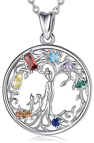 EUDORA Collar Madre Con Dos Hijos, Colgante Arbol de La Vida de Plata de Ley 925, Circonita, Joyería Original para Mujer, Mama Hija Esposa, 45CM