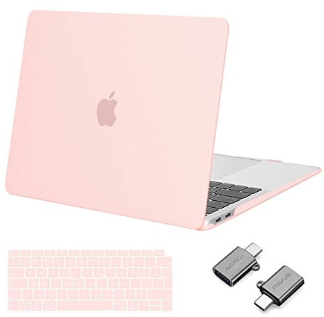 MOSISO Compatible with MacBook Air 13 inch Case M1 2021 2020 2019 2018, Plastic Hard Shell Cover for MacBook Air M1 Case 13.3 inch A2337 A2179 A1932 with Keyboard Cover&Type C Adapter, Chalk Pink