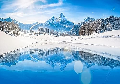 Wesmilewallpaper Papier Peint Panoramique Bleu Neige Montagne Forêt Lac Eau Hiver Neige Scène Salon Chambre 400x280cm 3D Intissé Soie Poster Geant Mural