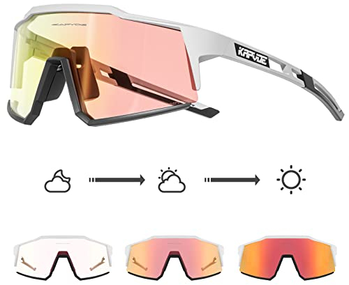 KAPVOE Photochromatische Selbsttönend Fahrradbrille TR90 Rahmen für Herren Damen Klar Sportsonnenbrille Sport Radfahren MTB Radbrille Sportbrille Fahren Baseball Laufen Rot Weiß 10