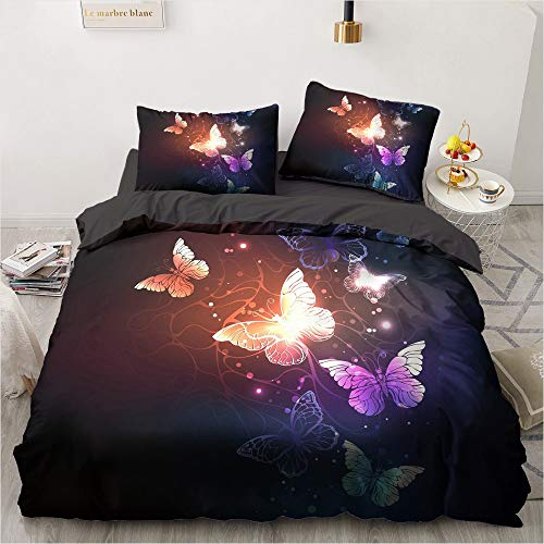 Luowei Bunt Schmetterling Bettwäsche 135x200cm Schwarz Bettbezug Set Butterfly Muster Microfaser Wendebettwäsche mit Reißverschluss und 1 Kissenbezug 80 x 80 cm