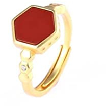 WEISHA S925 Sterling Silber Vergoldet Roter Achat Ring Einfacher Geometrischer Hexagon Ring Damen Offener Index RingGold
