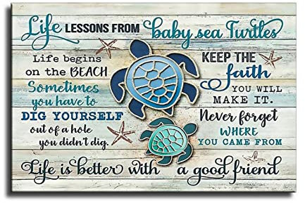 Life Lessons From Baby Sea Turtles Life Is Better With A Good Friend Meeresschildkröten, Wandkunst, Dekor, Leinwandkunst, Poster und Wandkunst, Bild, Druck, moderne Familienschlafzimmer-Dekoration,