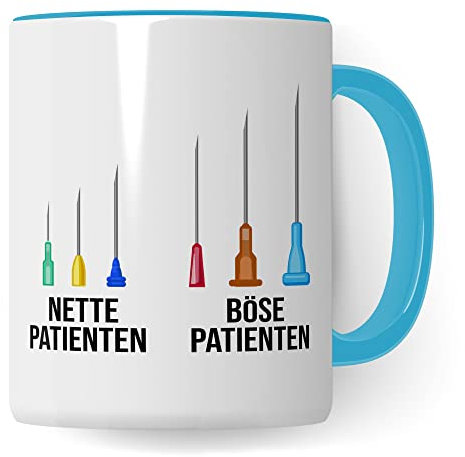 Arzt Tasse, Nette Patienten Böse Patienten, Arzt Danke Geschenk, Arzthelfer Tasse Ärztin MFA Medizinische Arzthelferin Krankenschwester Medizin (Weiß/Blau)