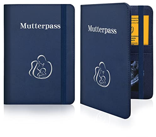 Aufisi Mutterpasshülle aus Kunstleder, Premium Mutterpass Hülle mit 8 Fächern, Mutterpass Österreichischer Tasche Schutzhülle für Ultraschallbilder Impfpass, Schwangere Geschenk, Blue