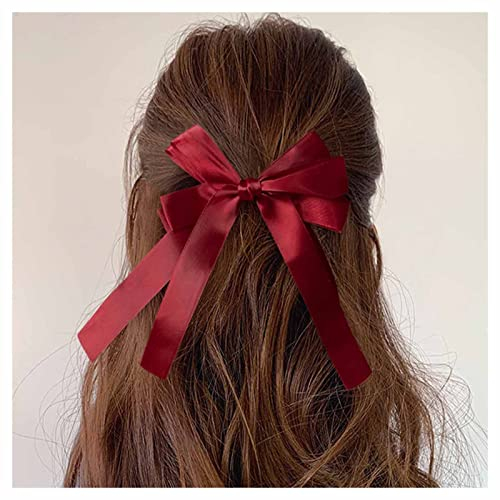 Inilbran Fiocco Vintage Fermagli per Capelli Fiocco di Seta Rosso Mollette per Capelli Coda Lunga Fiocco di Seta Fermaglio per Capelli Barrette Fiocco Francese Accessorio per Capelli Fiocco di Seta