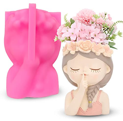 Silikonform Blumentopf Beton Gießform Vase Silikonform 3D Silikonform Blumenmädchen Süße Mädchen Silikon Form DIY Sukkulenten Pflanzgefäße Formen Für Handwerk Blumentopf Haus Dekoration