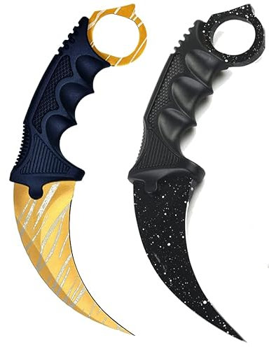 Generisch *2er Pack Duo* Hochwertiges CSGO Skin Jagdmesser Messer Trainer Klinge Feststehende Klinge Trainingsmesser Taschenmesser Jagd Outdoor + Case By Cracker24 (Schwarz/Weiß + Gold)