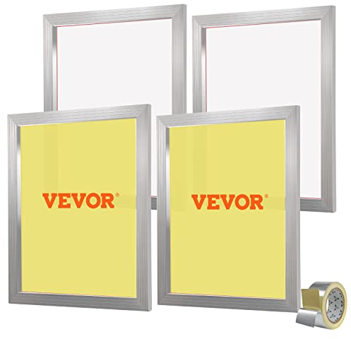 VEVOR Screen Printing Kit, 4 Pieces Aluminum Silk Screen Printing Frames, 20x24inch Silk Screen Printing Frame with 355 Count Mesh, High Tension Nylon Mesh and Sealing Tape for T-shirts DIY Printing