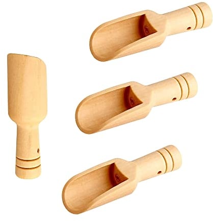 4 Pcs Mini Wooden Salt & Spice Scoops Set, 7.4cm Natural Wood Spoons for Kitchen, Bath Salts, Powder, Tea & More, Eco-Friendly and Easy to Clean
