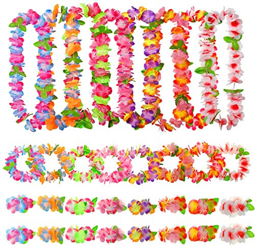 LUTAKU 32 Pack Hawaiianische Blumengirlanden: Tropische Party Dekorationen, Hula Halskette (Hawaii Kette), Hawaiianische Leis Set, Hawaiianische Blumen Halskette Stirnbänder Armbänder (32 Stück)
