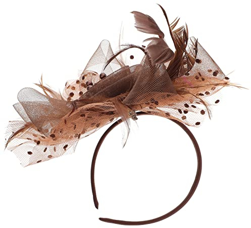 Uonlytech Fascinator Pink -Tee-Party-Fascinator-Stirnband Gefiederter Tea-Party-Hut Mesh-Garn Kopfschmuck Derby-Schleier-Stirnband Mit Haarspange Fascinator Altrosa