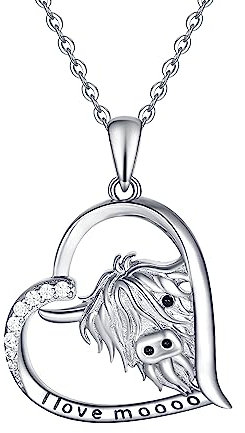 Schottland Kuh Halskette Kühe 925 Sterling Silber Schottland Kuh Anhänger Halskette Kuhschmuck Geschenke für Frauen
