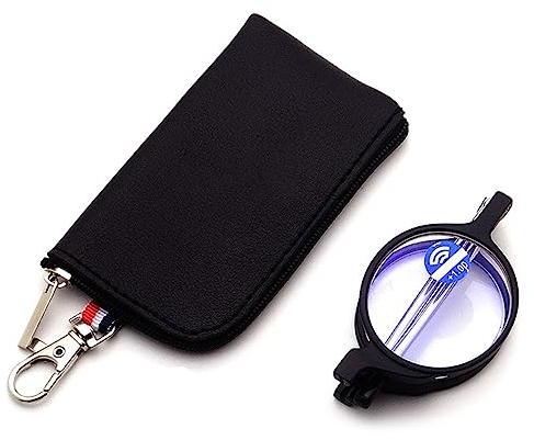 Lanomi Mini Lesebrille Rund Damen Herren Blaulichtfilter Lesehilfe Kompakte Faltbar Sehhilfe Klein Brille mit Pocket Etui Schwarz 1.5