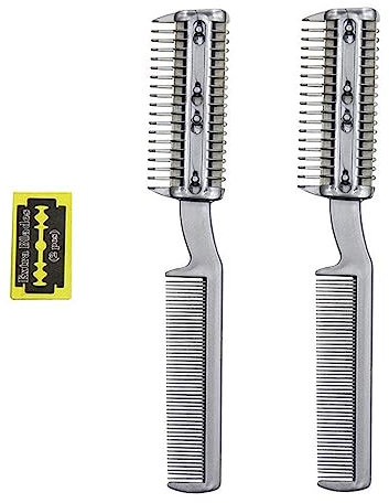 Lot de 2 rasoirs manuels avec peigne pour animaux domestiques à double extrémité - Peigne de coupe de cheveux pour chiens et chats - Peigne multifonctionnel