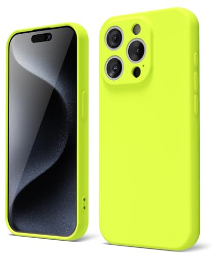 oakxco für iPhone 15 Pro Hülle Silikon Case mit Kameraschutz, Ultra Dünn Bunt Handyhülle Mädchen, Einfarbig Handy Hülle Slim Schutzhülle, Matt TPU Weich Gummi Glatt Silikonhülle Bumper, Neon Gelb