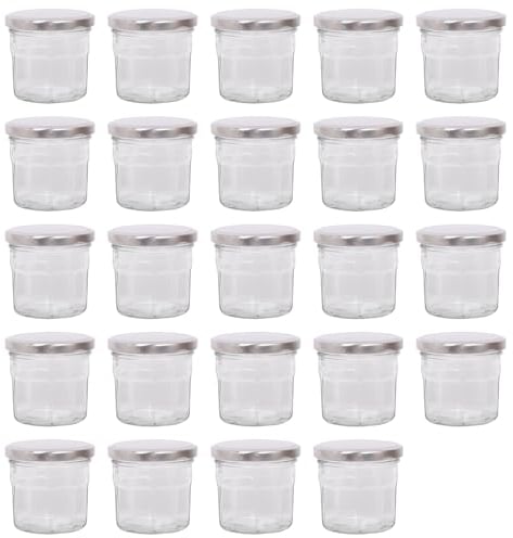 Argon Tableware Glass Jam Jars with Airtight Silver Lids - 130ml - Pack of 24 - Empty Screw Top Kitchen Storage Jar for Food, Honey, Spice, Pickling, Preserving, Candle Making