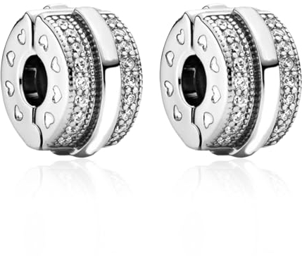 Annmors 925 Sterling Silber Sliver Hearts Clips für Europäische Armbänder und Halskette Perlen mit 5A Zirkonia,Weihnachten,Valentinstag,Muttertag,Geschenkanhänger für Frauen und Mädchen 2-Stück/Paket