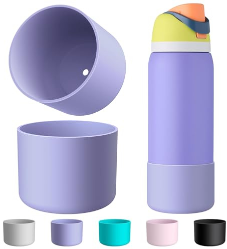 Comheral 2PCS Silicone Water Bottle Boot for Owala 40oz, Anti-Slip Protective Sleeve Bottom Bumper for FreeSip, Twist, and Flip Stainless Steel Bottles, Dishwasher Safe and BPA Free(Purple)