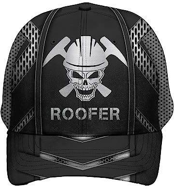 501 Personalisierter Dachdecker-Schädel Schwarz Herren Damen Baseball Kappe Mütze Atmungsaktiv Snapback Kappe Reine Farbe Basecap Für Angeln Draussen Reisen