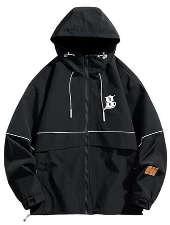 ZADIKO Punching Jacket Herren Kordelzug Hoodies Sportjacken Herren Casual Reißverschlussleiste Sport Jacke Herren Einfachheit Kaputzen Sweatjacke Herren G-Black3 3XL