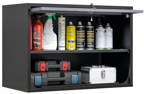 Fesbos Metal Storage Cabinet Black&Gray Wall Cabinets with Shelf and Locking Door - Wall Mounted Storage Cabinet for Garage Warehouse Home Office - Assembly Required