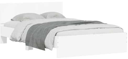 vidaXL Bettgestell, Bettrahmen mit Lattenrost, Bett Gästebett mit Kopfteil, Doppelbett Schlafzimmerbett Schlafzimmermöbel, Weiß 120x200cm